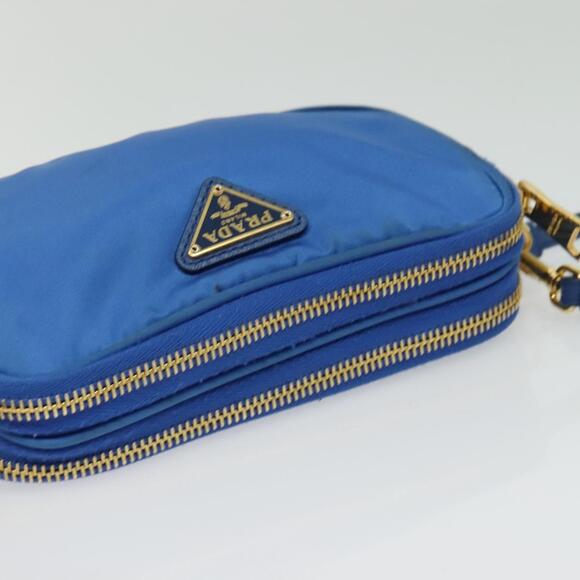 PRADA Shoulder Bag Nylon Gold Blue - Picture 6 of 12